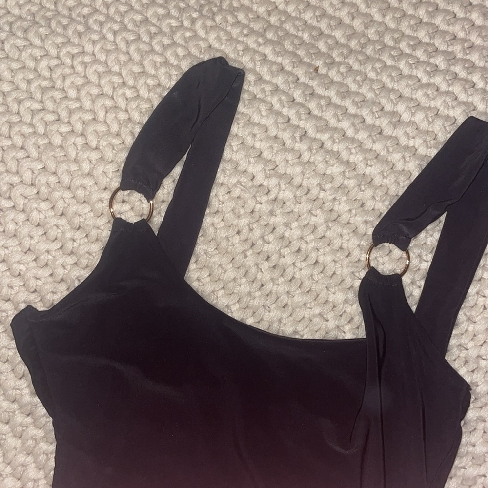 Nasty Gal black body suit with gold rings (size 6)